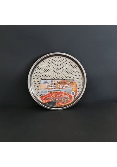 Yuvarlak Paslanmaz Çelik Pizza Tepsisi 28 Cm Delikli Fırın Tepsisi Gümüş