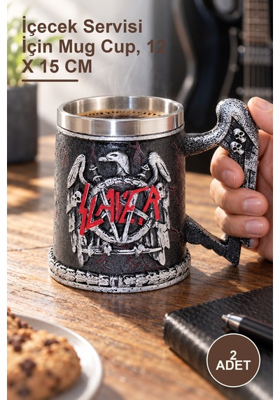 2 Adet Paslanmaz Çelik Kupa Bardak İçecek Servisi İçin Mug Cup, 12 X 15 Cm