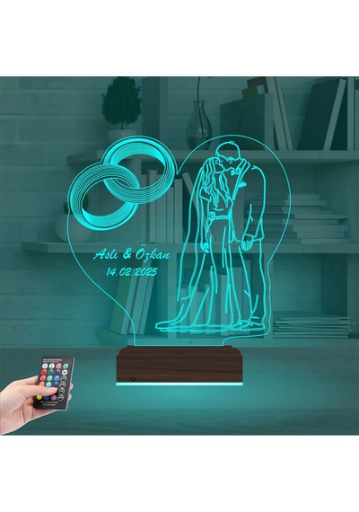 Luvivia Gelin Damat Yıldönümü Sevgiliye Hediye Kişiye Özel 3d Lamba - Masa Gece Lambası