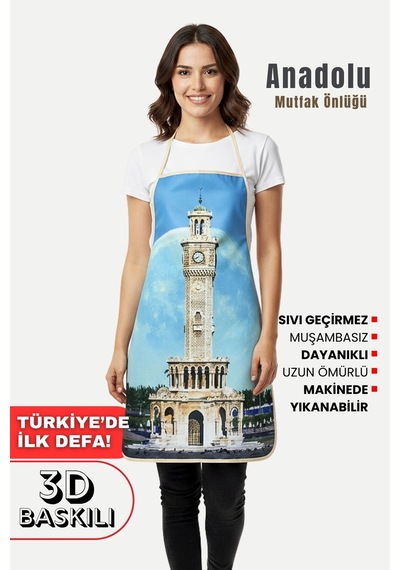 Anadolu 3 Boyutlu Mutfak Önlüğü 3d Baskılı Mutfak Önlüğü Sıvı Su Geçirmez Mutfak Önlüğü Saat Kulesi