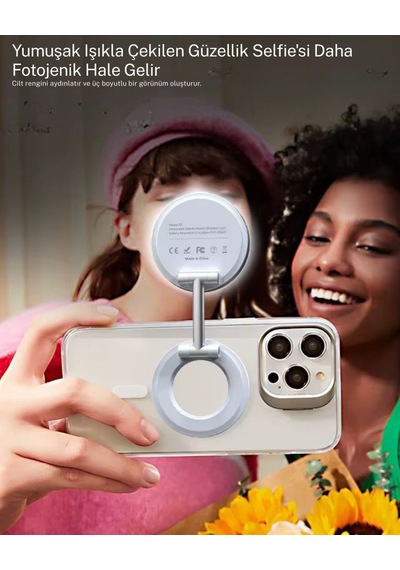 Magsafe Mini Selfie Lambası Aynalı Led Telefon Işığı Manyetik Şarjlı Vlog Tiktok Youtube Makyaj Çekim Işığı Siyah
