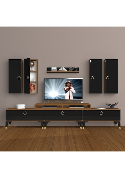 Decoraktiv Ekoflex 8d Mdf Gold Tv Ünitesi Tv Sehpası Ceviz - Siyah