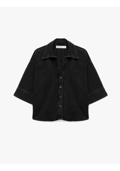 Koton Arkası Katlama Detaylı V Yaka Düğmeli 3/4 Kollu Oversize Denim Gömlek Siyah 7wal60012md Koton Arkası Katlama Detaylı V Yaka Düğmeli 3/4 Kollu Oversize Denim Gömlek Siyah 7wal60012md