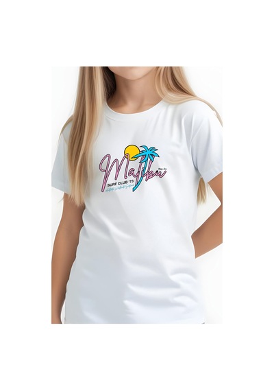 Fyk Kids Kız Çocuk Basic Malibu Baskılı T-shirt Beyaz