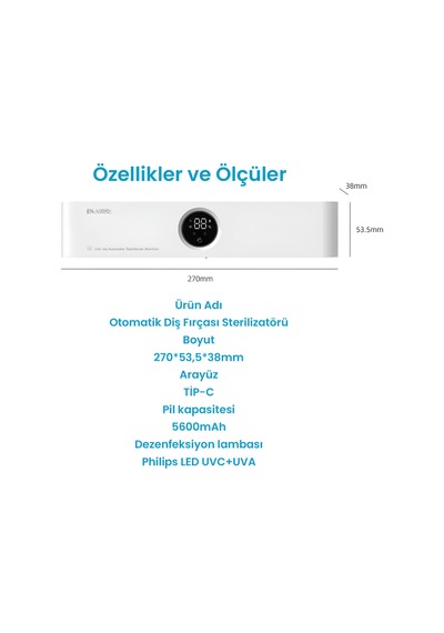 Şarj Edilebilir Diş Fırçası Tutacağı Ve Sensörlü Uv Sterilizatör Philips Led Teknolojisi Mavi - 691785145 Mavi