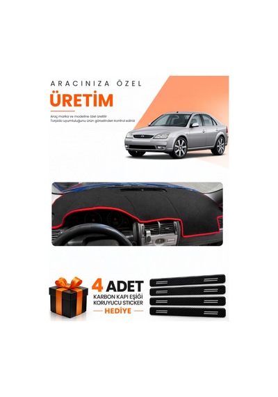 Ford Mondeo 3 2000-2007 Uyumlu Torpido Koruma Örtüsü Oto Kılıfı - Siyah Kırmızı