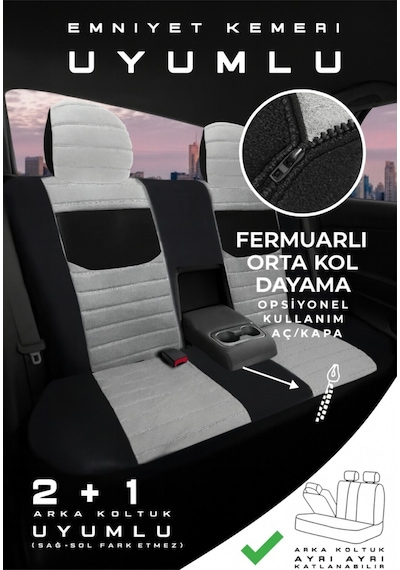 Ford Fiesta Hachback Hb 2009-2012 Uyumlu Tegin Natura Serisi Raşel Gri Siyah Koltuk Kılıfı