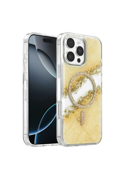 Onegif Apple İphone 16 Pro Max Lotus Simli Magsafe Kapak - Gümüş - Gümüş