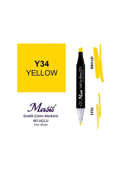 Çift Uçlu Marker Grafik Çizim Kalemi 34 Sarı