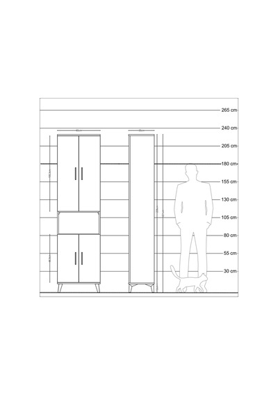 Arges Dolap 3 Raflı 4 Kapaklı Tek Askılı 60x30x221 Çam-antrasit Atlas Çam