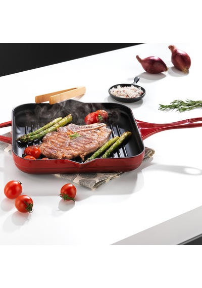 Schafer Guss Chef Döküm Kare Grill Tava 28x28 Cm 1 Parça-kırmızı Siyah