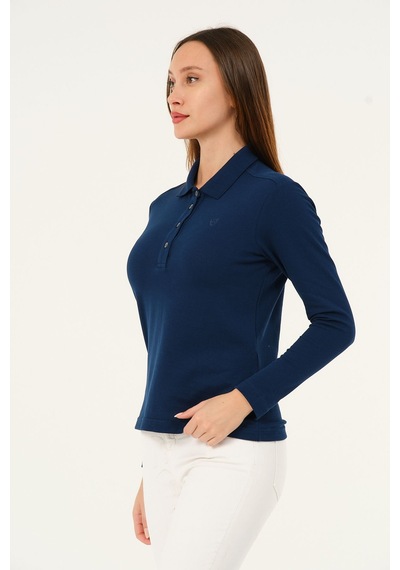 Msw Kadın Uzun Kollu Regular Fit Polo Yaka T-shirt Marin