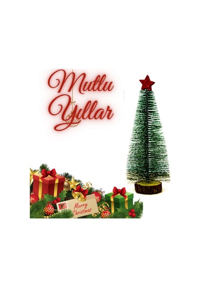 Yıldızlı Masa üstü Çam ağacı - 25 cm, Karlı  Kütük Üzeri Mini Çam