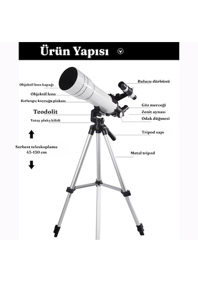 Greatech F400x70 Profesyonel Astronomik Uzay-doğa Gözlem Teleskobu 333x Eğitici-öğretici Yüksek Çözünürlüklü