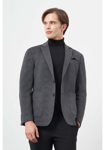 İmza Lacivert Örme Mono Yaka 6 Drop Slim Fit Ceket 1002245152 Lacivert