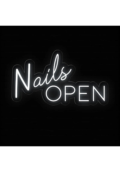 Nails Open Yazılı Neon Tabela Beyaz