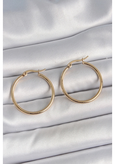 316 Çelik Gold Renk 27 Mm Halka Model Kadın Küpe Altın