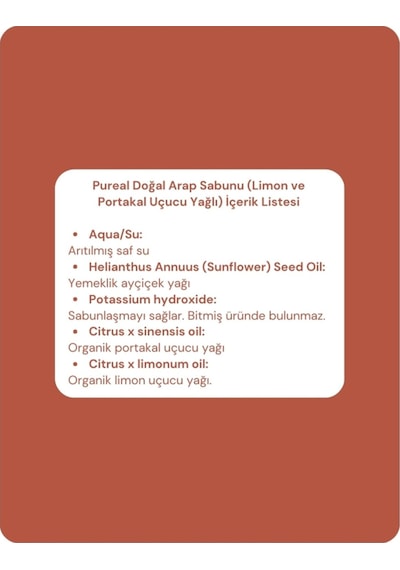 Pureal Doğal Arap Sabunu - Limon Ve Portakal Uçucu Yağlı 600 G Tekli