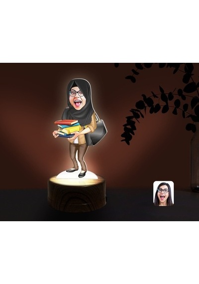 Kişiye Özel Tesettürlü Kadın Öğretmen Karikatürlü Dekoratif 3D Bi (481501468)