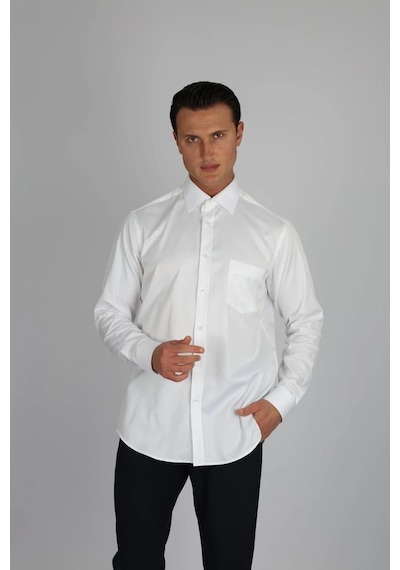 Lorenzo Mazzoli Lm385 R 900 Beyaz Pamuk Saten Regular Fit Erkek Gömlek Beyaz