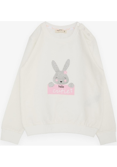 Breeze Kız Çocuk Sweatshirt Sevimli Simli Tavşancık Baskılı 1.5-5 Yaş, Ekru-ekru Ekru