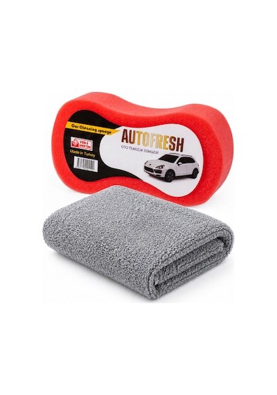 Araç Oto Temizlik Seti Mikrofiber Bez Ve Kıvrımlı Araç Süngeri