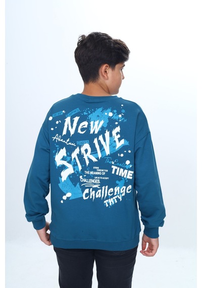 Toontoy Kids Toontoy Erkek Çocuk New Strıve Baskılı Sweatshirt Petrol Mavi
