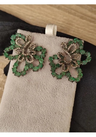 925 Ayar Gümüş Zümrüt Elmas Küpe 279 Gümüş