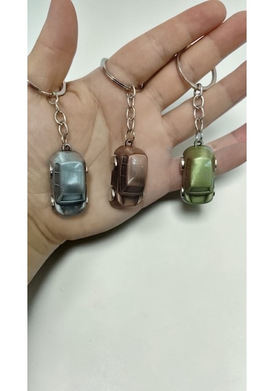 3 Lü Minik Metal Araba Anahtarlık Tekerlekleri Döner Çok Renkli