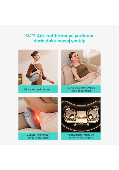 Skg T1-2 Pro Masaj Yastığı, Termoterapi-ısı Terapisi, Bel, Kalça, Sırt, Omuz Boyun Masaj Aleti Gri