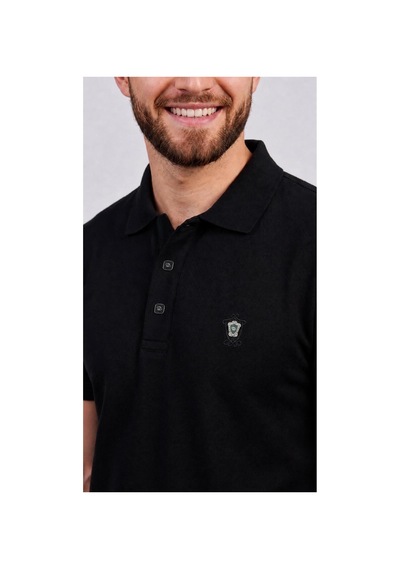 Roballi Regular Fit Polo Yaka Düz Pamuklu Erkek Siyah Kısa Kol Tişört Siyah