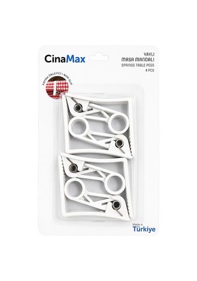 4 Parçalı Yaylı Masa Mandalı Masa Örtüsü Sabitleyici Mandal Kaydırmaz Klips Beyaz