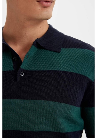 DeFacto Standart Fit Normal Kesim Çizgili Polo Yaka Triko Kazak Y4194AZ24WNGN852
