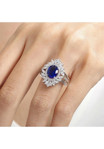 Mia Vento Effective Diamond Venedik Dansı Sentetik Safir Taşlı Gümüş Yüzük