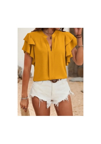 Butik İstanbul Kadın Kısa Kollu V Hakim Yaka Kolları Fırfırlı Dubai Bluz Sarı Butik İstanbul Kadın Kısa Kollu V Hakim Yaka Kolları Fırfırlı Dubai Bluz Sarı