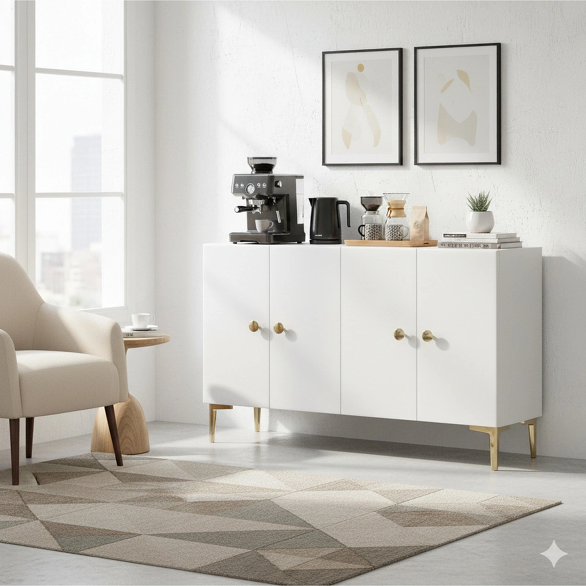 Ka1204bg Sımple120 Konsol, Kahve Köşesi Ve Tv Sehpası Beyaz-gold 120cm Beyaz