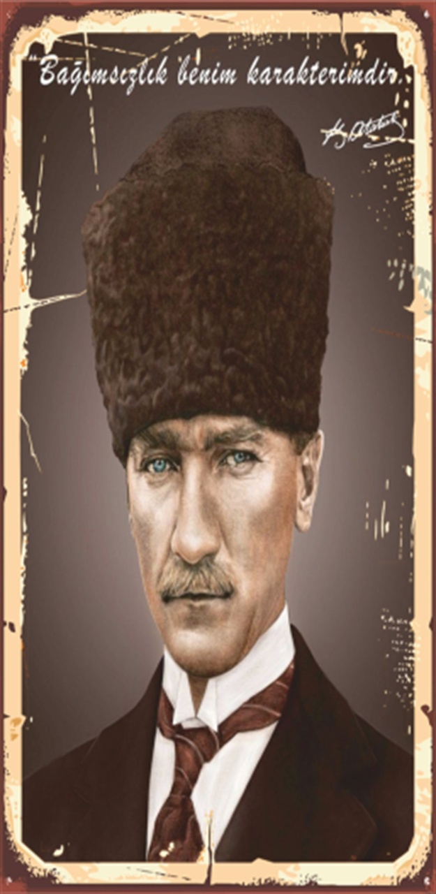 Atatürk bağımsızlık benim karakterimdir mini retro ahşap poster