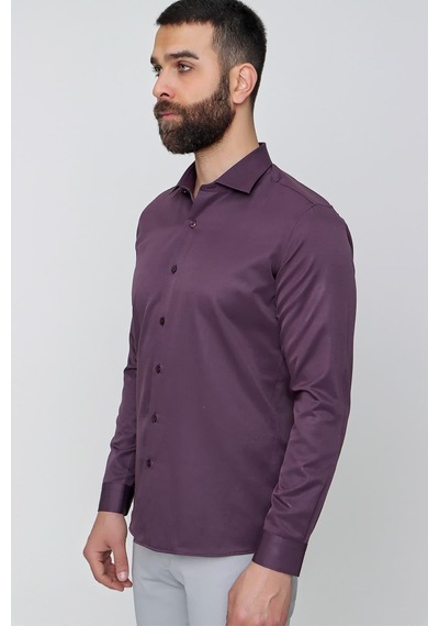 Efor Slim Fit Pamuk Saten Klasik Mor Gömlek Gk 604 Mor