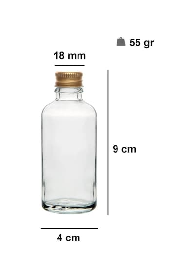Rotanev 12 Adet Şeffaf Cam Shot Şişesi 50 ML Sızdırmaz Gold Metal Kapaklı+Huni