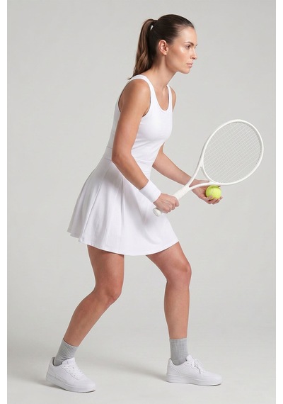 TOMMYLIFE Beyaz İçi Taytlı Kadın Tenis Elbise - 97320