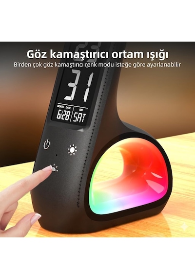 Taşınabilir Ticaret Led Masa Lambası, Rgb Aydınlatma, Akıllı Va Ekran, Dokunmatik Ayar, Göz Koruma Özellikli, 1200mah Şarjlı Pil, 3 Renk Seçeneği İle Çalışma Lambası S2311 Siyah Diğer