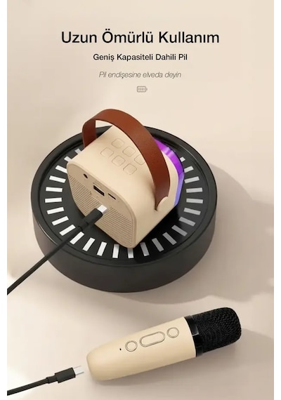 Mini Taşınabilir Karaoke Hoparlör Seti - Kablosuz Mikrofonlu