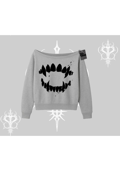 Startmore Beyaz Kayık Yaka Sweatshirt Vampir Dış Gri