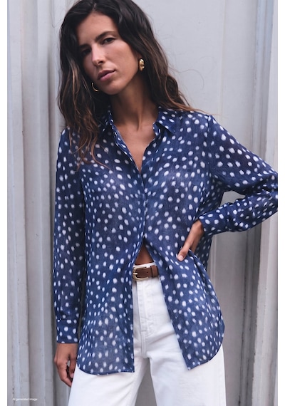 Sateen Desenli Klasik Gömlek - Lacivert-137938