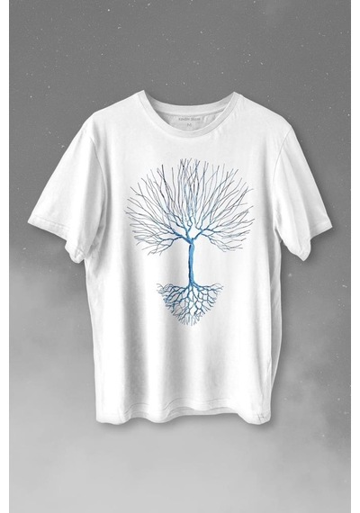 Nature Hayat Ağacı Kuru Ağaç Kökü Baskılı Tişört Unisex T-shirt 001