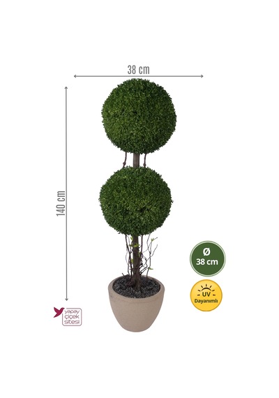 Yapay Çiçek Sitesi Bohem Saksıda Kaliteli Yapay Top Şimşir Ağacı Uv Dayanımlı 140 Cm Bahçe Ve Giriş Dekorasyonu Yeşil