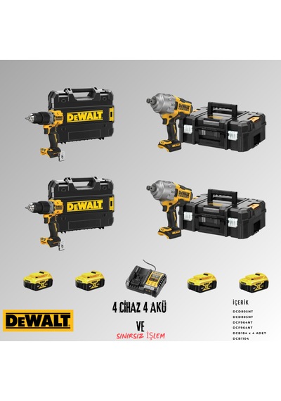 Dewalt DCD805NT + DCD805NT+ DCF964NT+ DCF964NT 4 Adet 5 Amper Akü + Şarj Aleti Set