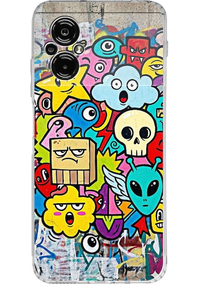 Poco M5 İle Uyumlu Grafiti Doodle Tasarımlı Şeffaf Silikon Kılıf Şeffaf