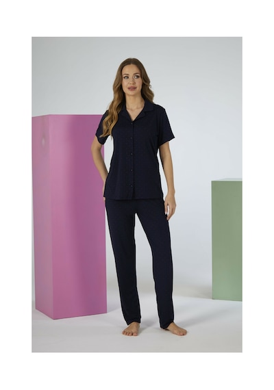 Estiva Kadın Lacivert Kısa Kollu Önden Düğmeli Soft Pijama Takımı Çok renkli