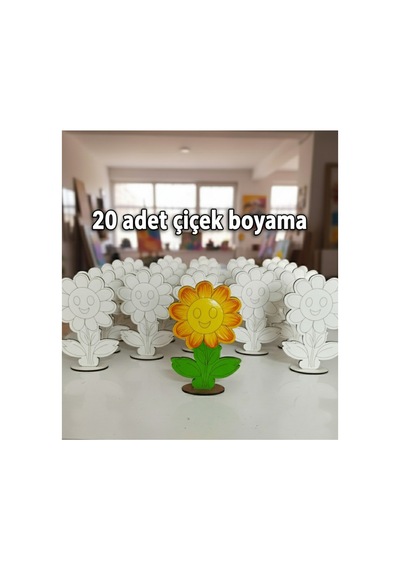 Çicek 20'li Çiçek Ahşap Oyuncak Aktivite Karne Hediyesi Yaz Okulu Kreş Anaokulu Etkinlik Boya